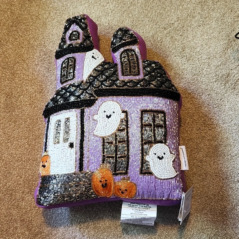 🧁Cupcakes & Cashmere Haunted House Pillow Purple Halloween